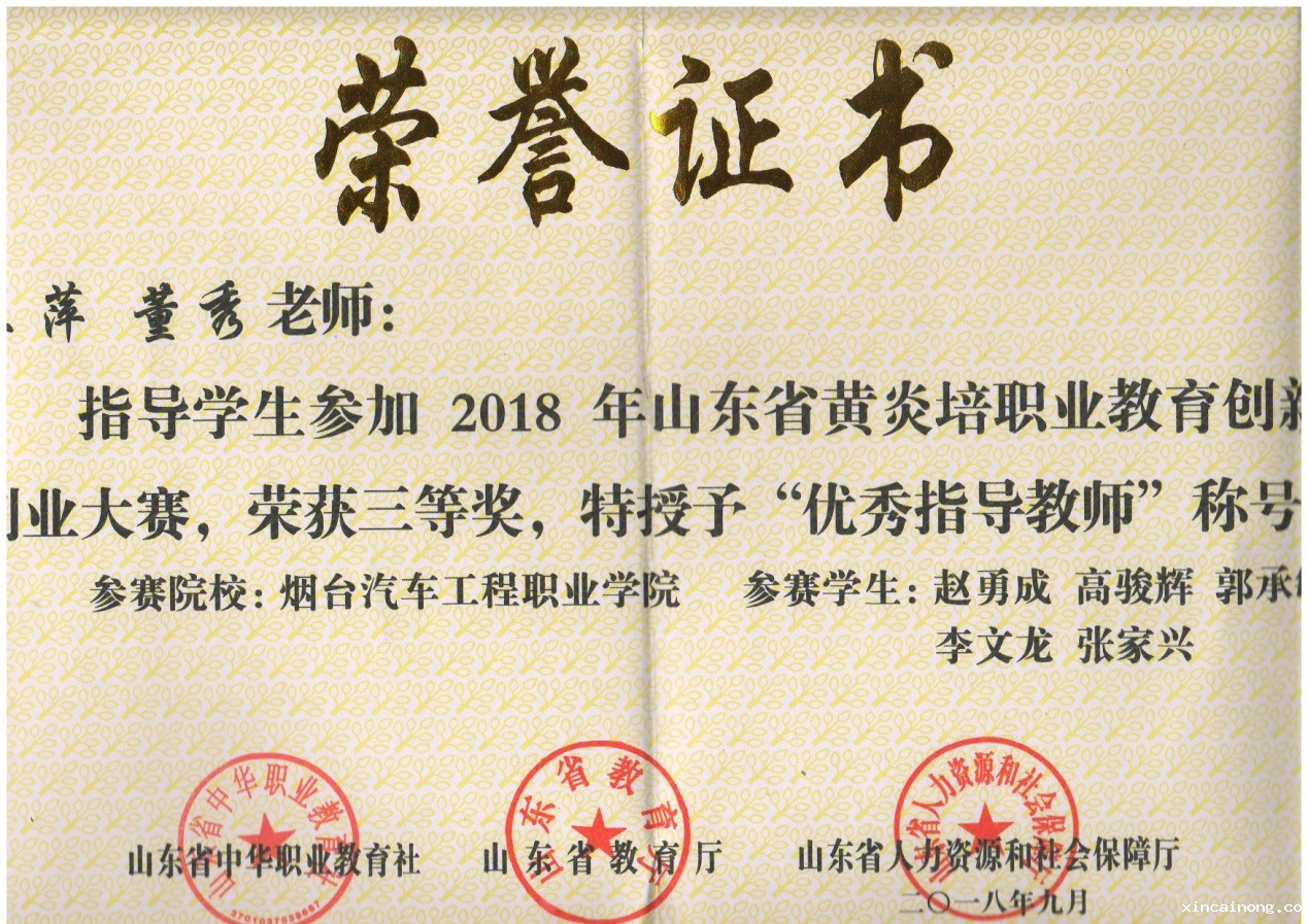 山东省黄炎培职业教育创新创业大赛优秀指导教师.JPG